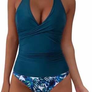 Teal Halter One-Piece Swimsuit